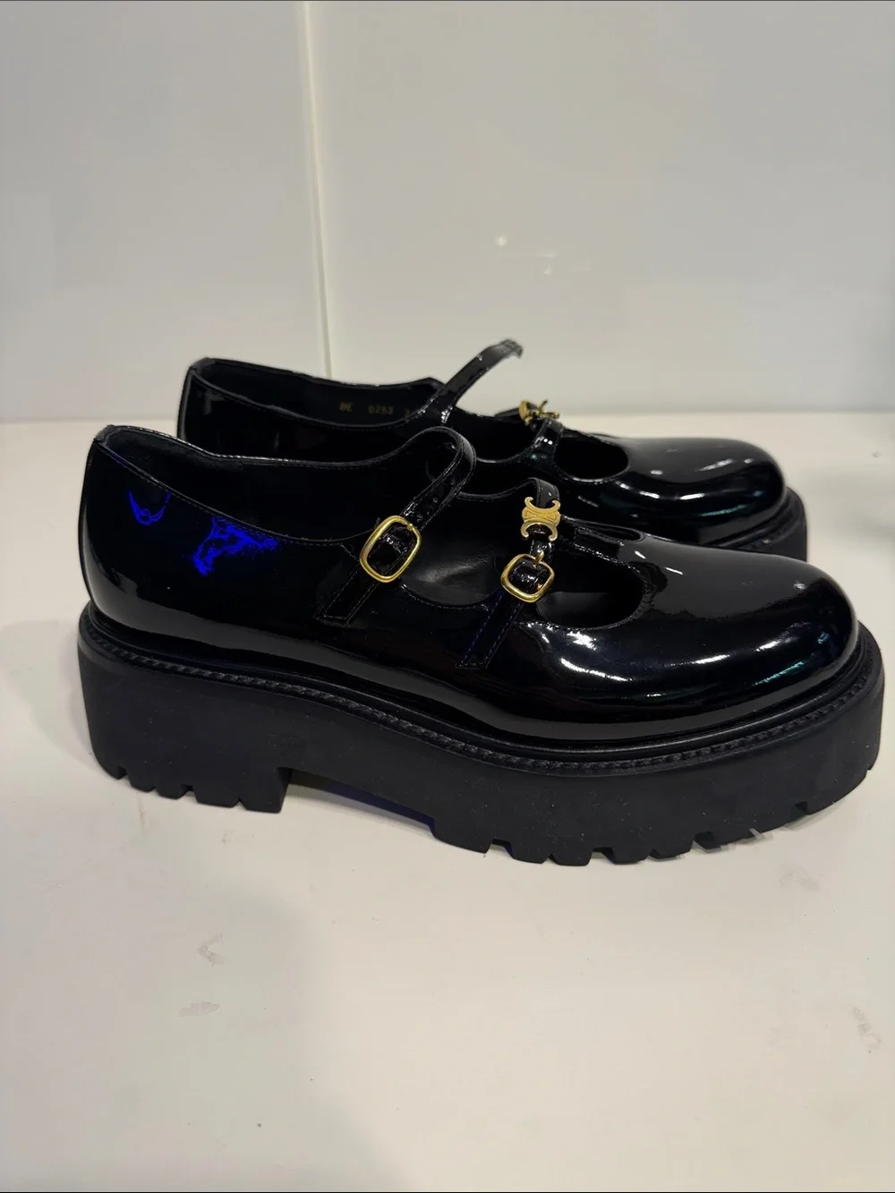 CELINE 39.5 Black Patent Platform Mary Jane Shoes